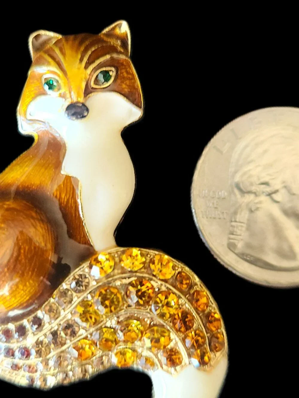 FOX PIN in Orange/Brown ENAMEL with rhinestones by ORNAMENTS.... NEW